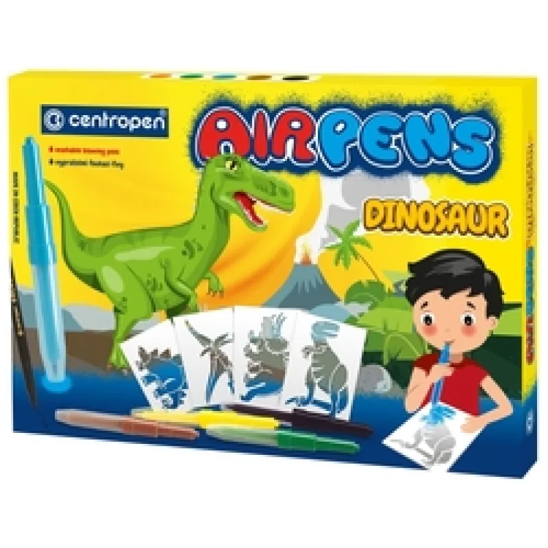 Centropen Blo Pens Dinosaur Fúkacie fixy sada 5 farieb so šablónami a papierom
