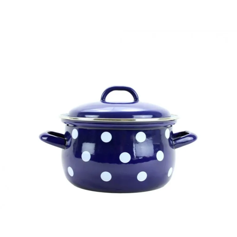Smaltovaný hrniec s pokrievkou ø 24 cm – 6,1 l – BODKA modrá | BELIS