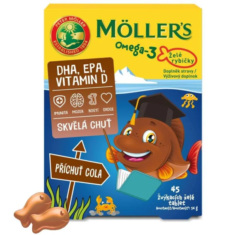 Mollers Omega 3 Želé Rybičky – príchuť Cola 45 tabliet