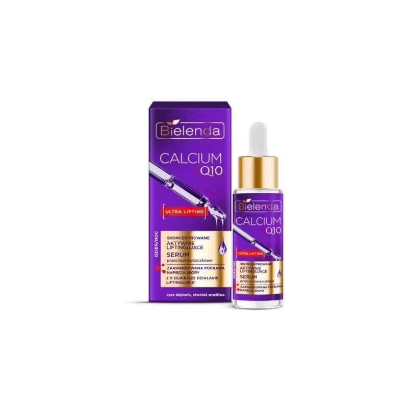 Bielenda Calcium + Q10 Concentrated actively lifting anti-wrinkle serum day/night liftingové sérum pre spevnenie kontúr tváre na deň aj noc 30 ml