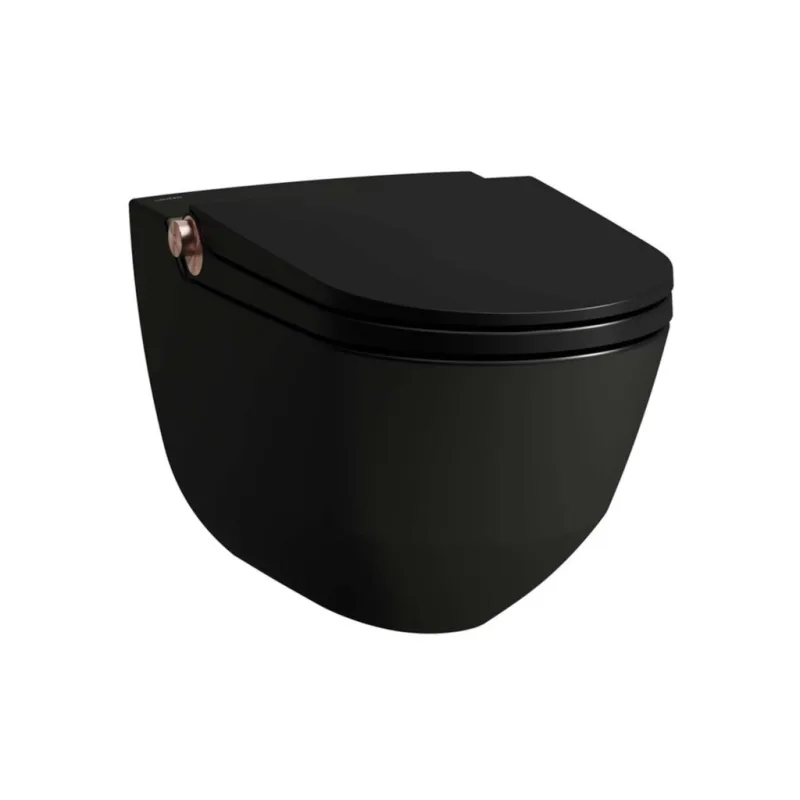 Laufen Cleanet Riva Elektronický bidet s keramikou, závesný, Rimless, SoftClose, matná čierna/leštené ružové zlato H8206917190001