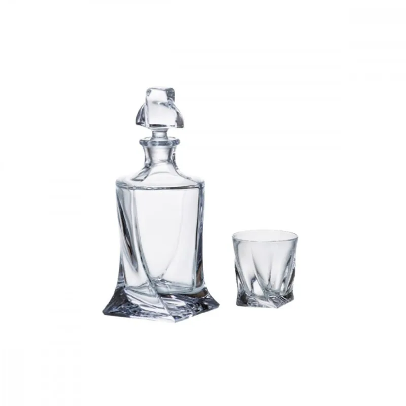 Skleněná láhev na whisky a sada 6 ks sklenic, Crystalite Bohemia, QUADRO, 770ml, (6+1)