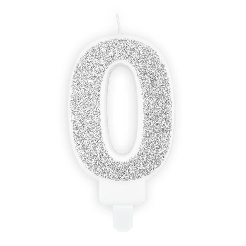 Sviečka PartyDeco - Číslo 0 (strieborná) 7cm