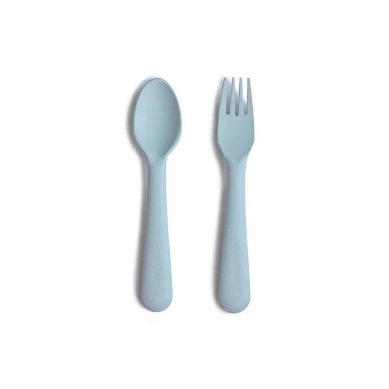 Mushie detský príbor - lyžička a vidlička Powder blue