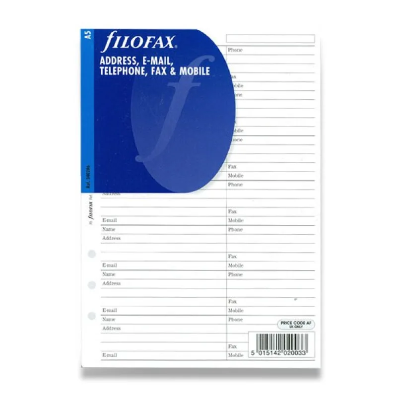 Adresář - náplň A5 k diářům Filofax
