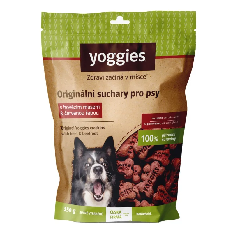 Yoggies bezlepkové sucháre pre psov s hovädzím mäsom a cviklou 150 g