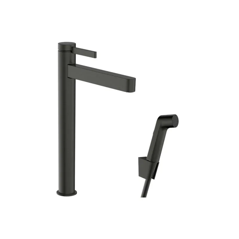 Hansgrohe Finoris Umývadlová batéria s výpusťou Push-Open a bidetovou spŕškou, EcoSmart, kefovaný čierny chróm 76220340-HG