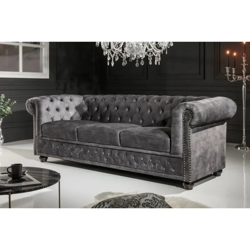 Sedacia súprava 41215 Chesterfield 3-sedenie Zamat Šedá