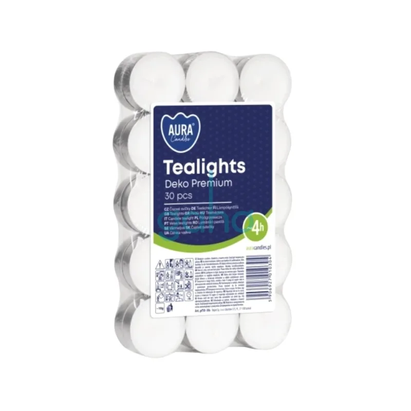 SVIEČKA ČAJOVÁ Aura tealights 4hodiny 30kusov