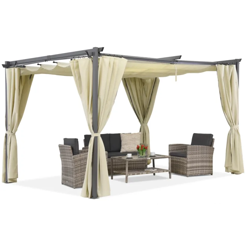 Béžová pergola na terasu so závesmi La Palma 3x4 Garden Point