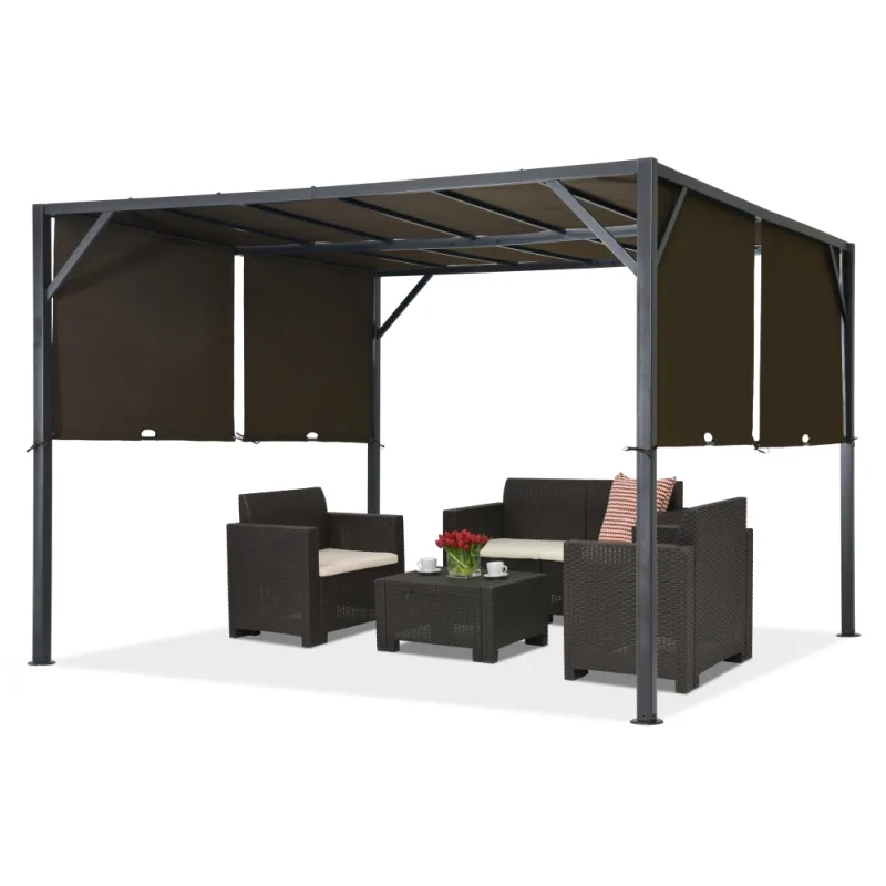 Kovová pergola na terasu Santorini 3 x 3 m antracitovo-hnedá Garden Point
