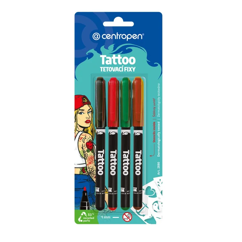 Popisovač CENTROPEN 2880 TATTOO - tetovacia súprava (sada 4 ks)