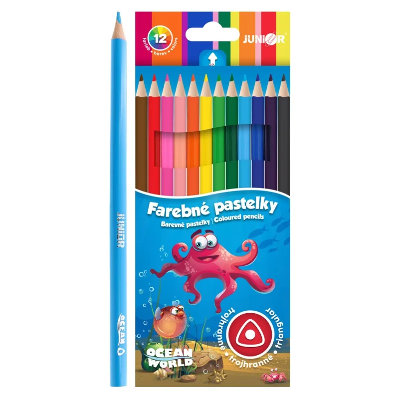 Pastelky JUNIOR Ocean World trojhranné - sada 12 ks