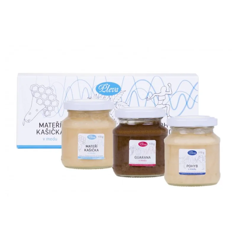 Darčeková krabička s medmi - materská kašička, guarana a pohyb v mede 3 x 170 g - Pleva