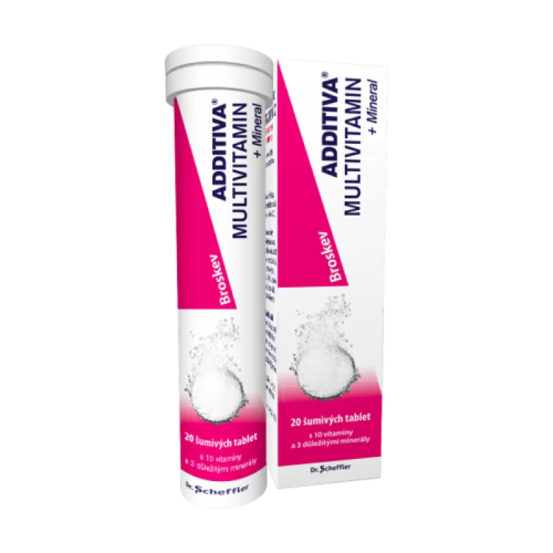 ADDITIVA Multivitamín + minerál, broskyňa 20 šumivých tabliet