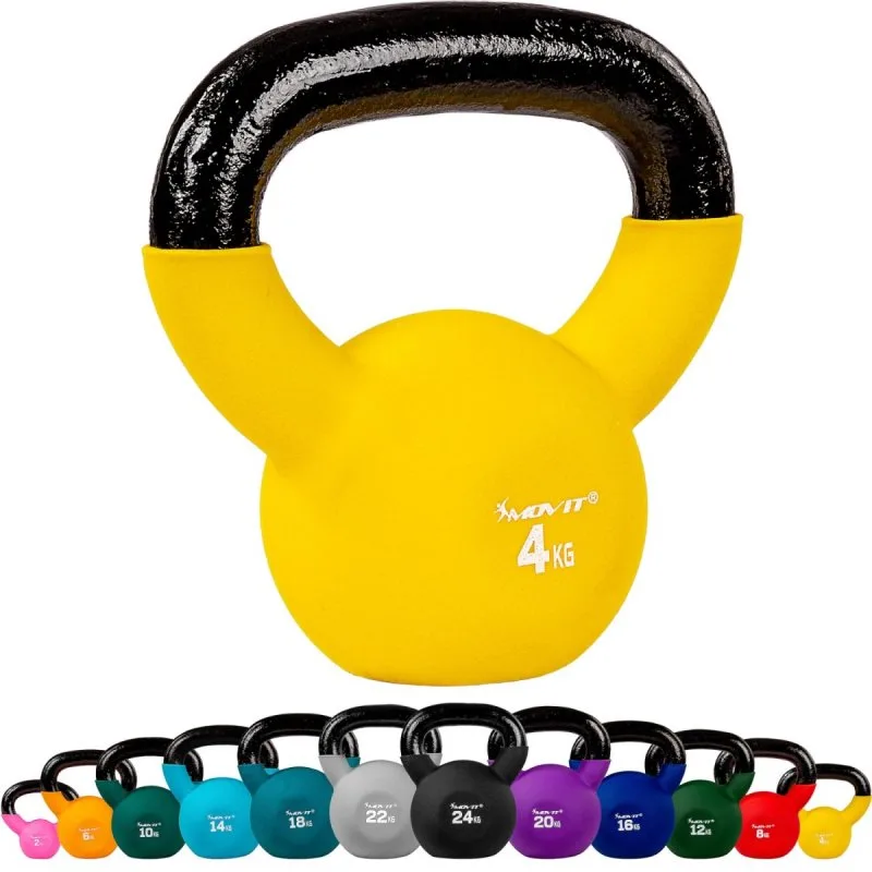MOVIT® 4kg Kettlebell liatinová činka pokrytá neoprénom žltá