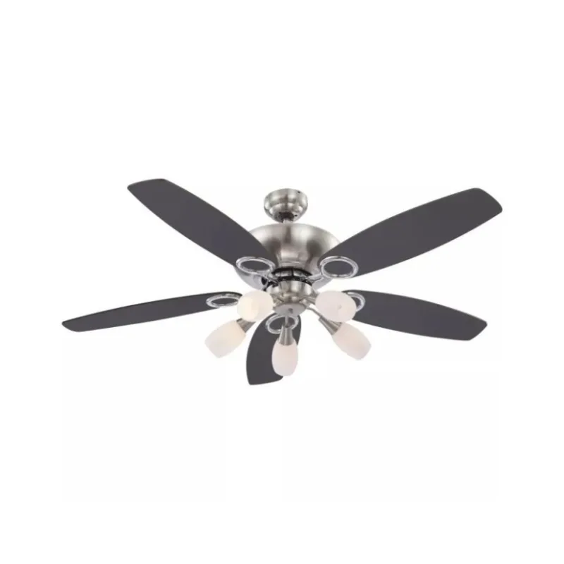 GLOBO 0337 JERRY stropný ventilátor s osvetlením na päticu 5xE14 1300 mm s ťahovým vypínačom nikel