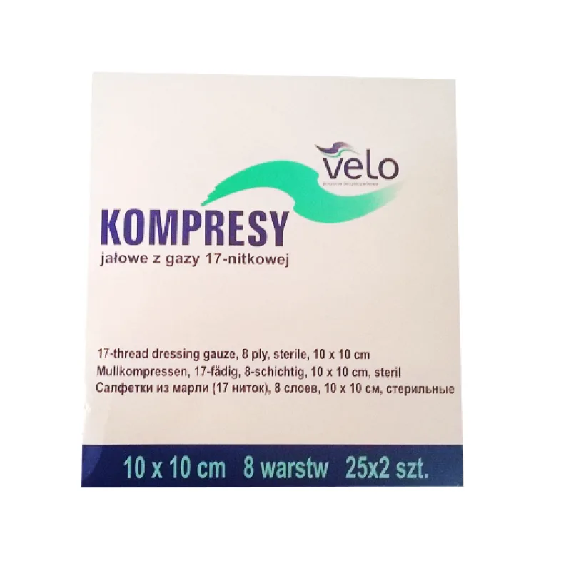 VELO Sterilný gázový obklad - 17N 8W 5cm x 5cm (25x2ks)