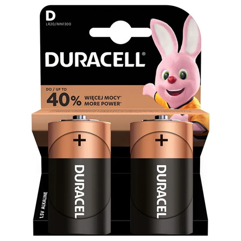 Baterie alkalická, D (LR20), velký monočlánek, D, 1.5V, Duracell, blistr, 2-pack, 42342, B
