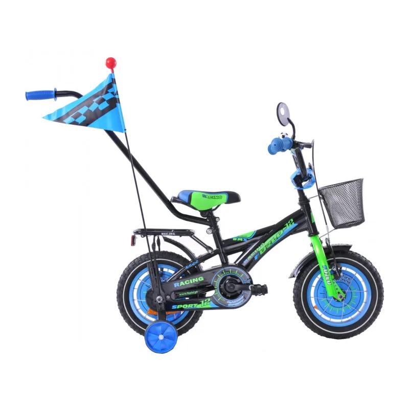Detský bicykel 12" FUZLU RACING čierno-modro zelený