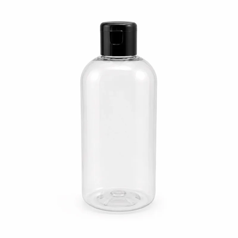 Plastová lahvička čirá s černým uzávěrem flip top 24/415, 250 ml