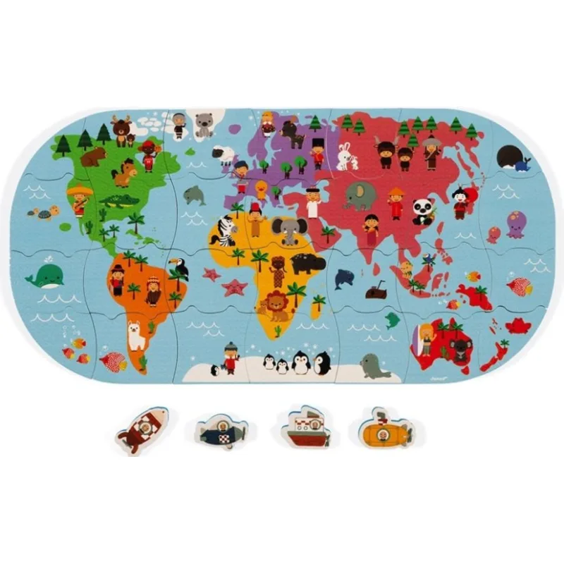 Janod Hračka do vody puzzle Mapa sveta 28 ks