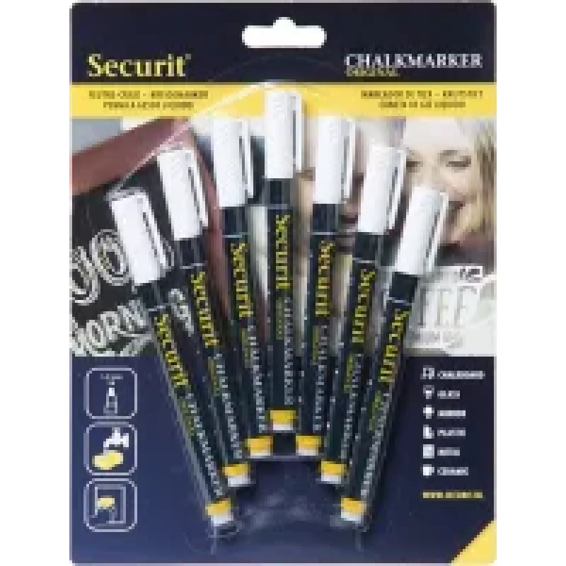 Kriedový popisovač Securit SMA100 šírka hrotu 1-2mm, White, 7ks, blister