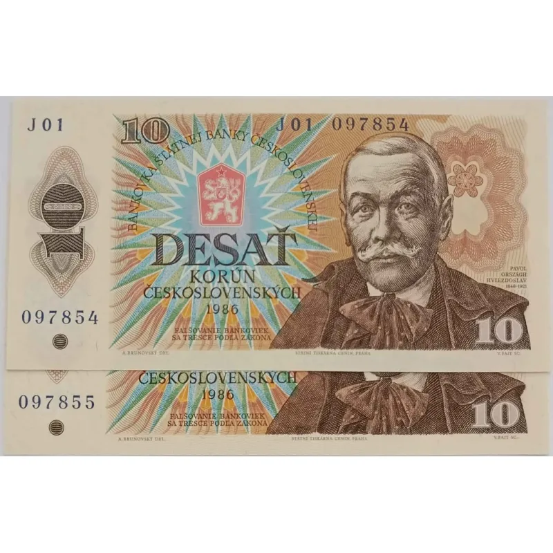 10 kčs 1986 J01 2ks s číslom po sebe