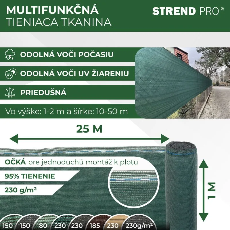 Sieť tieniaca PRIVAT 1,2x50 m, HDPE, UV, 230 g/m2, 95% zelená