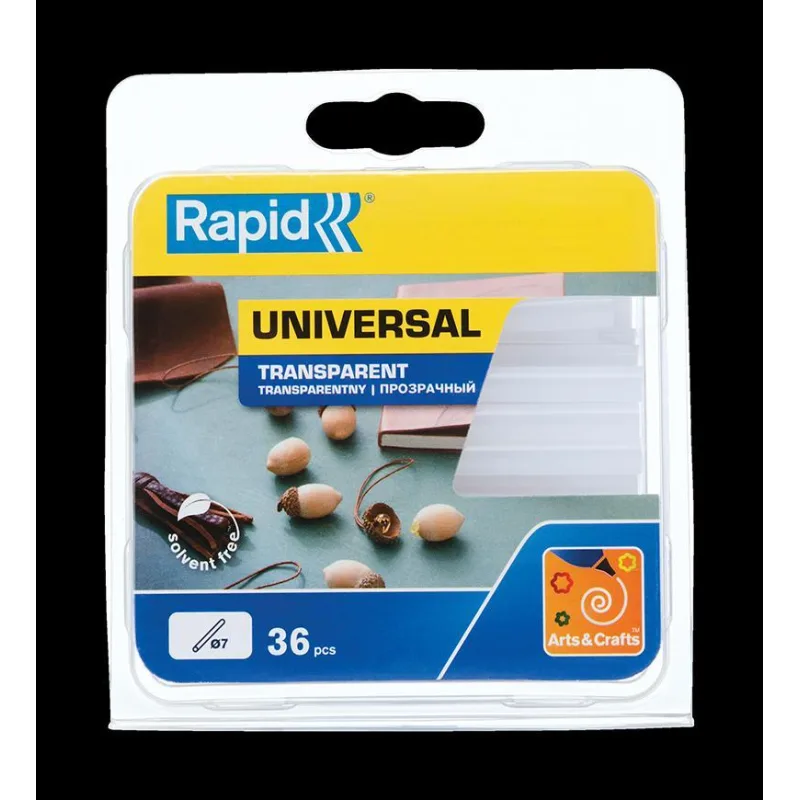 Tyčinka RAPID, 07x90 mm, univerzal transparent, 36 ks, tavná, tavné lepidlo, náplň do tavnej pištole